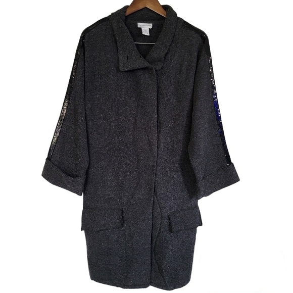 Soft Surroundings Merino Wool Charcoal Grey Loose Fit Coatagen Medium - Picture 3 of 12